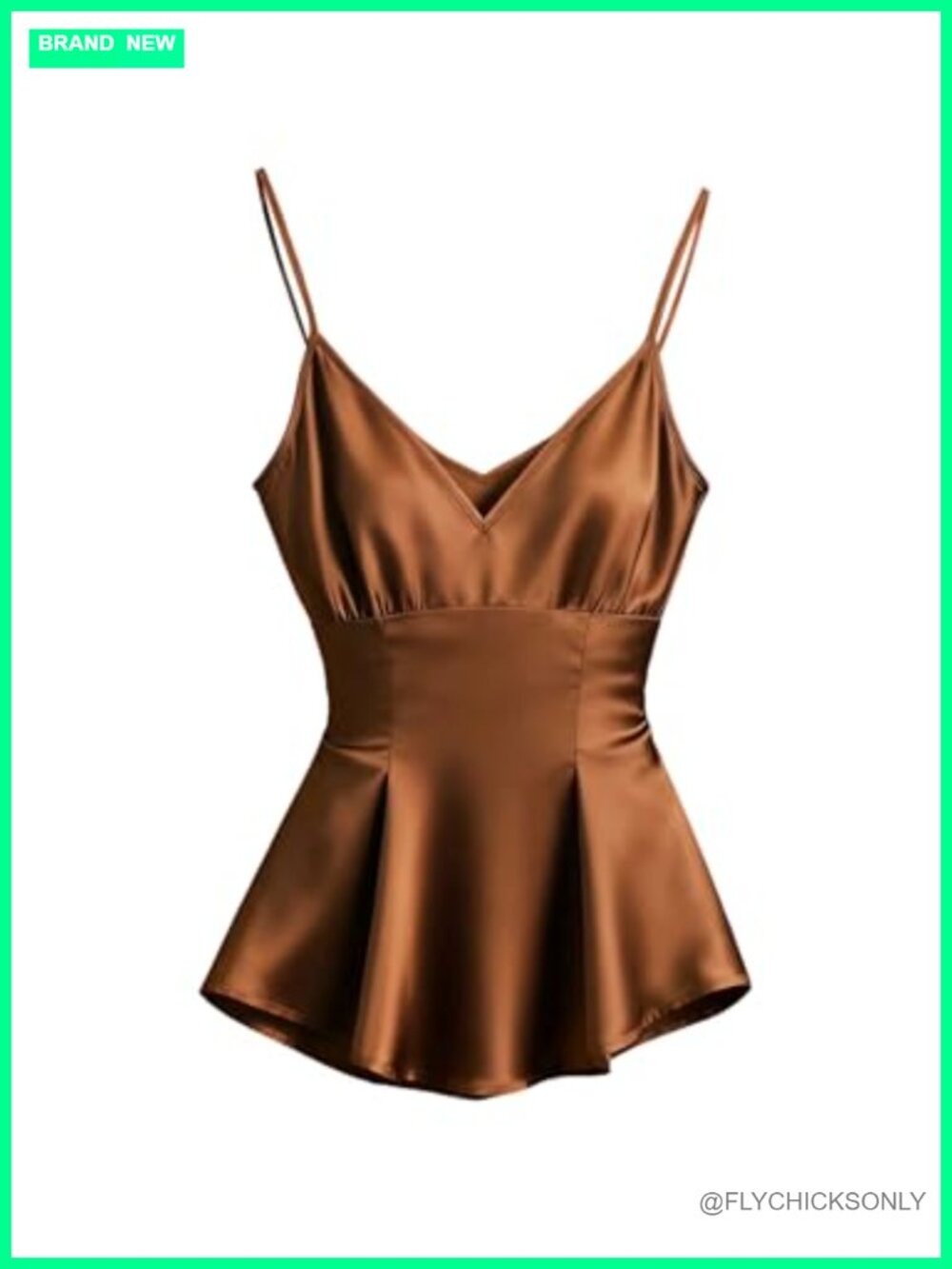 Satin Peplum Tank Top V Neck Spaghetti Strap Dressy Cami Blouse